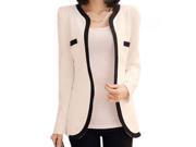 Fashion Elegant Long Slim Pure Color Rimmed Collarless Long Sleeve Women’s Suit White S