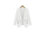 Slim Casual Big Lapel Zipper Closure Pocket Long Sleeve Women’s Suit White S