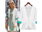 Fashion Slim Pure Color Deep V neck Medium Sleeves Venetian Suit Fabric Women’s Suit White S