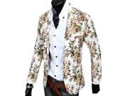 Slim Fit Free Draping Flowers Pattern One Button Men’s Small Suit White M