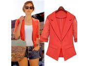 Fashion Slim Single Button Deep V neck Lace Medium Sleeves Blended Cotton Women’s Suit Red S