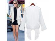Cool Women Western style Cotton Blended Coat with Splicing Lace Hemline White S