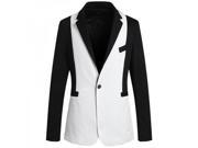 Trendy Men’s Irregular Clipping Color Contrasting Slim Western style Suit Coat with Black Sleeves White Black M