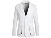 Casual Business Style Notched Lapel Solid Pocket Slim Fit Man Blazer White M