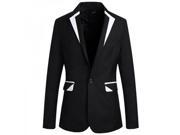 Hot Color Spliced Unique Collar Long Sleeve Men’s Suit Coat Black M