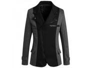 Newfashioned Color Splicing Oblique Zipper Men’s Western style Suit with Pockets Dark Gray M
