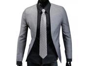 Stand Collar One button Closure Slim Fit Man Blazer Cotton Grey M
