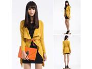 Weastern Style Loose Long Sleeve Blended Cotton Cardigan Tops Yellow Free Size