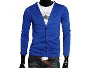 New Fashion Casual Slim V neck Long Sleeve Men’s Cardigan Knitted Sweater Blue M