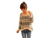 Vintage Northern European Snow Geo Pattern Woman Sweater Knit Top Beige Free Size