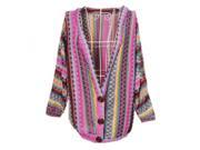 New Ethnic Style Woven Rainbow Texture Loose V Neck Long Sleeve Knitwear Cardigan Dark Flower Colors Free Size