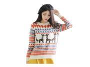 Preppy Style Sweet Thickened Deerlet Geometric Figures Pattern Long Sleeve Sweater Apricot Free Size