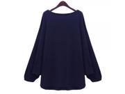 High Grade Loose Long Batwing Sleeve Wool Knitted Sweater Dark Blue Free Size