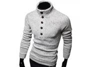 Five button Placket Stand Collar Slim Fit Man Pullover Sweater Grey M
