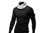 Contrast Wrap Funnel Neck Long Sleeve Man Sweater Black M