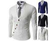 Slim Fit Buttons Decorative Slanted Placket V neck Men’s Knit Cardigan White M