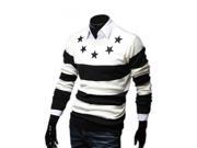 Male Stitching Style Pentagram Stripe Pattern Turtleneck Knitwear White Black M