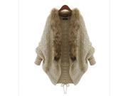 Korean Style Loose Batwing Sleeve Fur Collar Fluffy Sweater Coat Apricot Free Size