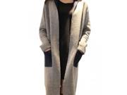 Korean Style Simple Color Matching Cotton Female Cardigan Coat Grey Blue Free Size