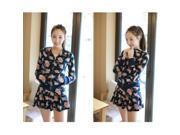 Korean Leisure Style Salable Floral Rose Pattern Cardigan Tops Short Skirt Two piece Suit Black S