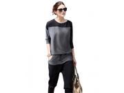 Fashion Color jointing Round Neck Three quarter Sleeve Women’s Hoody Drawstring Waist Pants Black Gray Free Size