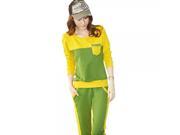 Personalized and Slim Polyester Female Long Sleeve Shirt Long Pants Set Yellow Green M