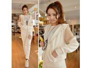 Korean Style Fleece Lining Extra Thick Hoodie and Pants Woman Two piece Set White S
