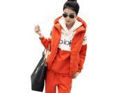 New Deerlet Snowflake Pattern Thickened Hooded Leisure Sport Fleeces Three piece Suit Orange M