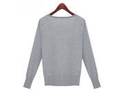 Casual Flexible Knitting Portrait Pattern Tight Hem Round Neck Long Sleeve Women’s Sport Sweater Long Sport Pants Grey Free Size