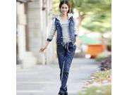 Fashion Color jointing Knitting Long Sleeve Denim Women’s Jacket with Hat Grey L