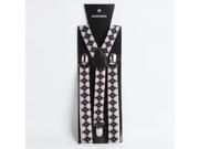 Gray Grid Elastic Braces Clip on Suspenders