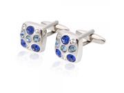 2pcs Chrome Plated Brass Rhinestoned Square Men Cufflinks Blue and Silver