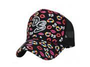 Unisex Fashionable Letters Lips Pattern Cotton Polyester Blended Cap Black