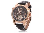 Black Round Dial Rotary Numerals Scale Mechanical Movement Rose Golden Alloy Watchcase Men’s Mechanical Watch with Calendar