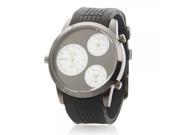 Powerful Three Movement Three Time and Date Display Silicone Band Unisex Wrist Watch White Dial Black Band