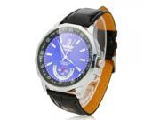 Polygon Case Leather Strap Mechanical Watch Black and Blue