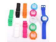 Casual Sports Style Strip Hour Marker Silicone Band Unisex Wrist Watch Set with 5pcs Straps and 5pcs Cases Multicolor
