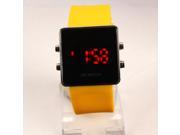 Elegant Square Stainless Steel Case Digital Display Red LED Light Wrist Watch Yellow Silicone Band