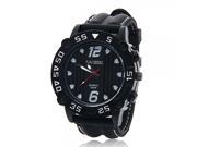 Simple Numerals Marks Three Dials Alloy Case Male Watch with Silicone Watchband Black