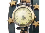 Retro Round Dial Roman Numerals Scale Women’s Watch with Three Furcal Cow Leather Watchband Green