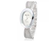 Fashionable Oval Dial Net Band Quartz Movement Analog Display Women Wrist Watch Silver