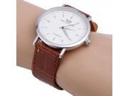 Fashion Men Meishion Thin Simple Leather Band Quartz Wrist Watch Brown