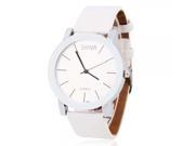 SHINR Men Large Round Simple Timing Figures Dial PU Leather Band Quartz Wrist Watch White