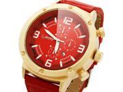 Kaladia 8902 Stylish Sport Style Three Round Decorative Dials Alloy Case Men’s Watch with PU Watchband Red Golden