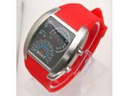 Fashionable Blue LED Light Steel Case Aviation Speedometer Analog Wrist Watch Red