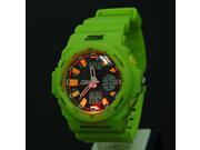 Stylish and Sport Style Waterproof Dual movement Stainless Steel LED Digital Watch with PU Leather Watchband Yellowish Green