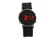 Fashion Black Silicone Band Steel Case Digital Red LED Light Wrist Watch