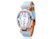 Women Ladies Rectangle Stainless Steel Alloy Case Lovely Leather Band Colorful Quartz Wrist Watch Sky Blue