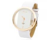 Stylish and Simple Stainless Steel Watchcase Female Watch with Leather Watchband White Transparent