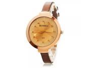 Simple Style Rhinestoned Round Dial Imitated Leather Band Woman Wrist Watch Coffee Dial Brown Band